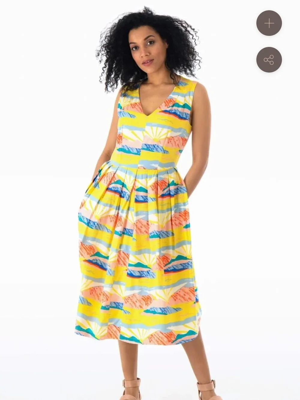 Emily And Fin Josie Bright Yellow Multicolor Sleeveless Dress Size 14UK - Picture 1 of 4